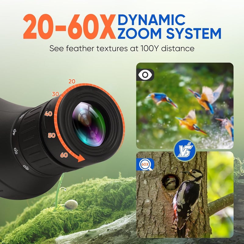 Yee Spotting Scope for Hunting, Target Shooting, Bird Watching, 60/80mm HD Spotter Scope with Tripod, Fully Multi-Coated Optics BAK4 IPX5 Waterproof for Wildlife Viewing with Phone Adapter, Carrying Bag - Image 2